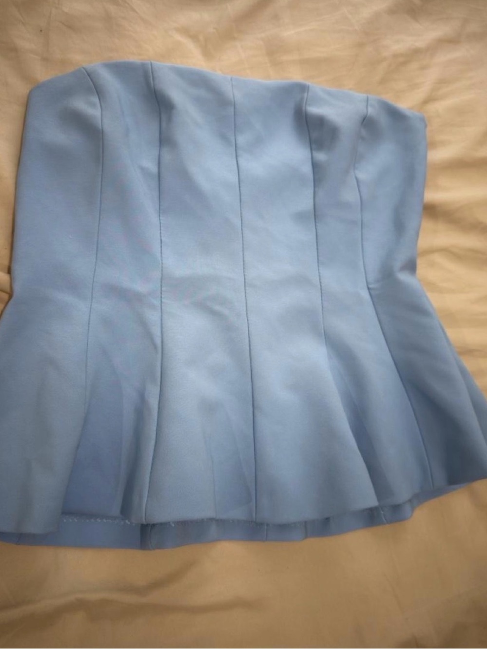 Zara Pale Blue Strapless Peplum Top